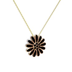 Papatya Kolye - Siyah zirkon 925 ayar rose altın kaplama gümüş kolye (Siyah mineli, 40 cm altın rolo zincir) #xi3tts