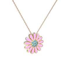 Akuamarin 8 ayar altın kolye (Pembe mineli, 40 cm rose altın rolo zincir)