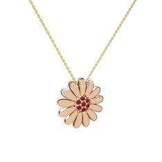 Papatya Kolye - Kök yakut 8 ayar rose altın kolye (Ekru mineli, 40 cm gümüş rolo zincir) #xy9iv5