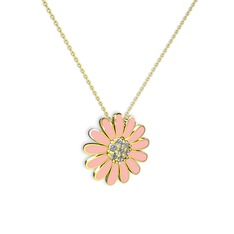 Papatya Kolye - Pırlanta 18 ayar altın kolye (0.252 karat, pastel pembe mineli, 40 cm altın rolo zincir) #xyrgnu