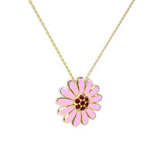 Garnet 14 ayar altın kolye (Pembe mineli, 40 cm altın rolo zincir)