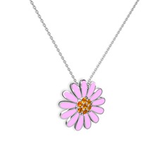Sitrin 18 ayar beyaz altın kolye (Pembe mineli, 40 cm beyaz altın rolo zincir)