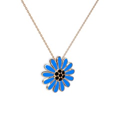 Siyah zirkon 925 ayar rose altın kaplama gümüş kolye (Mavi mineli, 40 cm rose altın rolo zincir)