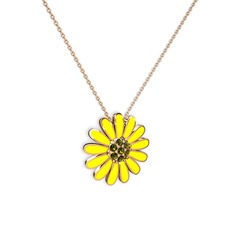 Papatya Kolye - Peridot 14 ayar rose altın kolye (Sarı mineli, 40 cm rose altın rolo zincir) #ye3sl5