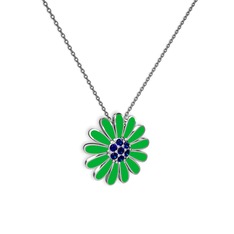 Papatya Kolye - Lab safir 925 ayar gümüş kolye (Yeşil mineli, 40 cm gümüş rolo zincir) #ymopek