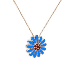 Garnet 925 ayar rose altın kaplama gümüş kolye (Mavi mineli, 40 cm rose altın rolo zincir)