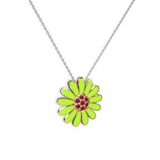 Kök yakut 14 ayar rose altın kolye (Neon yeşil mineli, 40 cm beyaz altın rolo zincir)