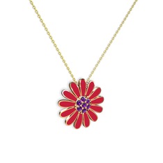 Papatya Kolye - Ametist 18 ayar rose altın kolye (Kırmızı mineli, 40 cm gümüş rolo zincir) #yswt69