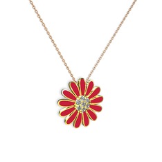 Swarovski 18 ayar altın kolye (Kırmızı mineli, 40 cm rose altın rolo zincir)