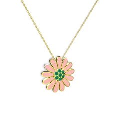 Papatya Kolye - Kök zümrüt 8 ayar altın kolye (Pastel pembe mineli, 40 cm altın rolo zincir) #yxi5p5