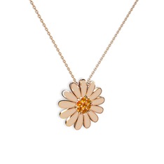 Sitrin 18 ayar rose altın kolye (Ekru mineli, 40 cm gümüş rolo zincir)