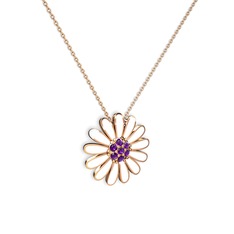 Papatya Kolye - Ametist 14 ayar rose altın kolye (Beyaz mineli, 40 cm rose altın rolo zincir) #zfdd05