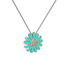 Papatya Kolye - Swarovski 925 ayar rose altın kaplama gümüş kolye (Turkuaz mineli, 40 cm gümüş rolo zincir) #zfulzg