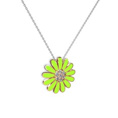 Pırlanta 925 ayar rose altın kaplama gümüş kolye (0.252 karat, neon yeşil mineli, 40 cm gümüş rolo zincir)
