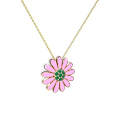 Papatya Kolye - Kök zümrüt 925 ayar rose altın kaplama gümüş kolye (Pembe mineli, 40 cm altın rolo zincir) #zm1334