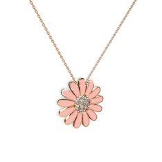 Beyaz zirkon 14 ayar rose altın kolye (Pastel pembe mineli, 40 cm rose altın rolo zincir)