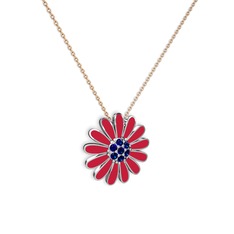 Papatya Kolye - Lab safir 8 ayar beyaz altın kolye (Kırmızı mineli, 40 cm rose altın rolo zincir) #zoek0i