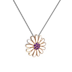 Papatya Kolye - Ametist 8 ayar rose altın kolye (Beyaz mineli, 40 cm gümüş rolo zincir) #zuf3hp
