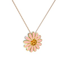 Papatya Kolye - Sitrin 14 ayar altın kolye (Pastel pembe mineli, 40 cm gümüş rolo zincir) #zx1m3a