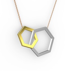 Chen Kolye - 18 ayar beyaz altın kolye (40 cm rose altın rolo zincir) #1oit1im