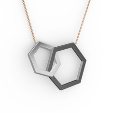 Chen Kolye - 925 ayar siyah rodyum kaplama gümüş kolye (40 cm rose altın rolo zincir) #7urgz3