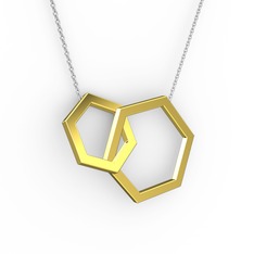 Chen Kolye - 925 ayar altın kaplama gümüş kolye (40 cm beyaz altın rolo zincir) #cc2f89