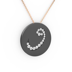 Taşlı Vav Kolye - Beyaz zirkon 925 ayar siyah rodyum kaplama gümüş kolye (40 cm rose altın rolo zincir) #10f5jse