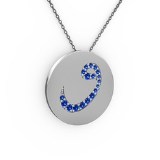 Lab safir 18 ayar beyaz altın kolye (40 cm gümüş rolo zincir)