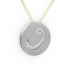Taşlı Vav Kolye - Swarovski 18 ayar beyaz altın kolye (40 cm altın rolo zincir) #114es9d