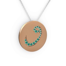 Taşlı Vav Kolye - Kök zümrüt 925 ayar rose altın kaplama gümüş kolye (40 cm beyaz altın rolo zincir) #11752x2