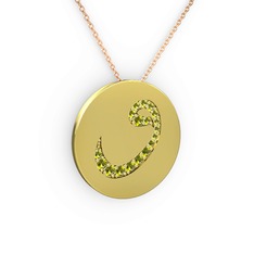 Taşlı Vav Kolye - Peridot 8 ayar altın kolye (40 cm rose altın rolo zincir) #1175ewn