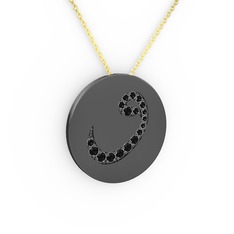 Taşlı Vav Kolye - Siyah zirkon 925 ayar siyah rodyum kaplama gümüş kolye (40 cm altın rolo zincir) #11fo5nz