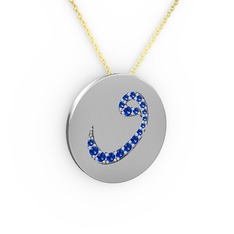 Taşlı Vav Kolye - Lab safir 925 ayar gümüş kolye (40 cm gümüş rolo zincir) #124id8y