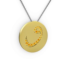 Taşlı Vav Kolye - Sitrin 14 ayar altın kolye (40 cm gümüş rolo zincir) #13vewbh
