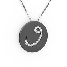 Beyaz zirkon 925 ayar siyah rodyum kaplama gümüş kolye (40 cm gümüş rolo zincir)