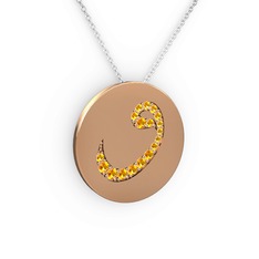 Taşlı Vav Kolye - Sitrin 8 ayar rose altın kolye (40 cm beyaz altın rolo zincir) #142sn4p