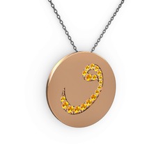 Taşlı Vav Kolye - Sitrin 14 ayar rose altın kolye (40 cm gümüş rolo zincir) #14tou4d