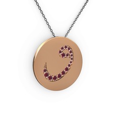 Taşlı Vav Kolye - Kök yakut 925 ayar rose altın kaplama gümüş kolye (40 cm gümüş rolo zincir) #15m83p1