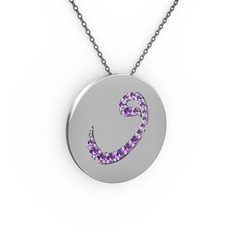 Taşlı Vav Kolye - Ametist 18 ayar beyaz altın kolye (40 cm gümüş rolo zincir) #166gvw5