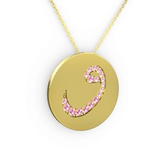 Pembe kuvars 18 ayar altın kolye (40 cm altın rolo zincir)