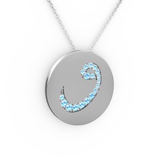 Taşlı Vav Kolye - Akuamarin 925 ayar gümüş kolye (40 cm gümüş rolo zincir) #19sslmh