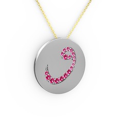 Taşlı Vav Kolye - Rodolit garnet 14 ayar beyaz altın kolye (40 cm altın rolo zincir) #1bg68or