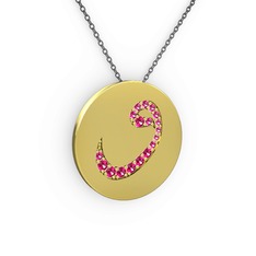 Taşlı Vav Kolye - Rodolit garnet 18 ayar altın kolye (40 cm gümüş rolo zincir) #1c0j38c