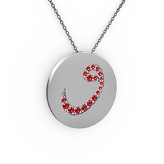 Taşlı Vav Kolye - Garnet 18 ayar beyaz altın kolye (40 cm gümüş rolo zincir) #1d6vya2