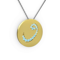 Taşlı Vav Kolye - Akuamarin 8 ayar altın kolye (40 cm gümüş rolo zincir) #1dcd5rp