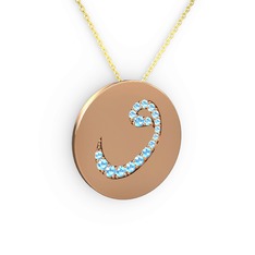 Taşlı Vav Kolye - Akuamarin 8 ayar rose altın kolye (40 cm altın rolo zincir) #1dwv5ja