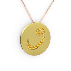 Taşlı Vav Kolye - Sitrin 14 ayar altın kolye (40 cm rose altın rolo zincir) #1f5828i