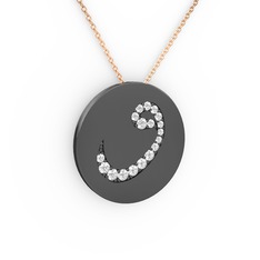 Taşlı Vav Kolye - Swarovski 925 ayar siyah rodyum kaplama gümüş kolye (40 cm gümüş rolo zincir) #1hr96xm