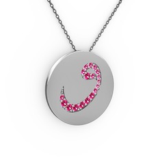 Taşlı Vav Kolye - Rodolit garnet 8 ayar beyaz altın kolye (40 cm gümüş rolo zincir) #1i4cydp