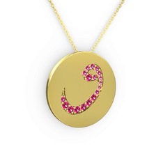 Taşlı Vav Kolye - Rodolit garnet 14 ayar altın kolye (40 cm altın rolo zincir) #1ifqiin